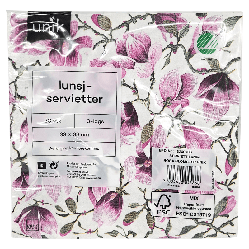 Servietter blomster 20pk 3-lags | 33x33cm | Unik