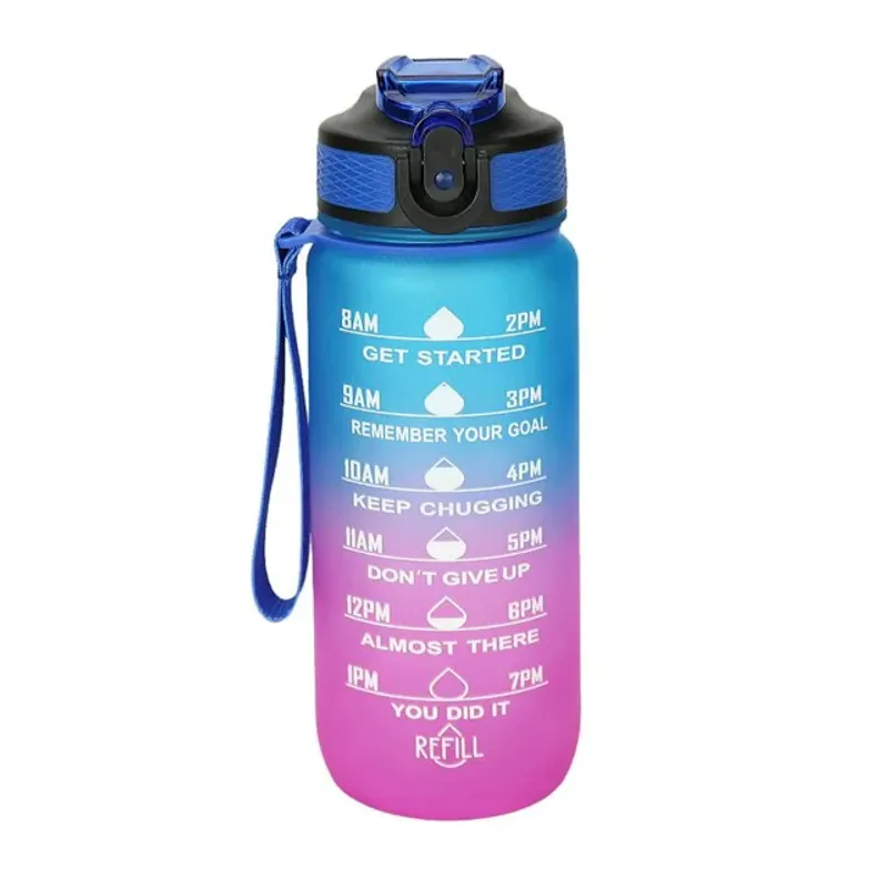 Motivasjonsflaske 600ml blå og rosa | Med drikketut og målestrek