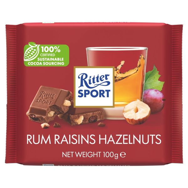 Ritter Sport Rum Raisins Hazelnuts 100g | Melkesjokolade med rosiner