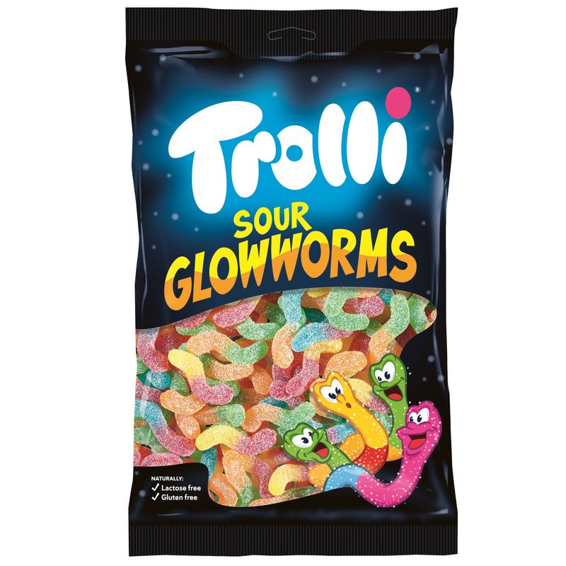 Trolli Sour Glowworms 1kg Storpakk