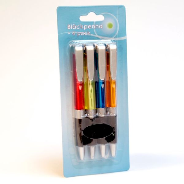 Kulepenner 4pk | Blått blekk | Gummigrep og klikkfunksjon