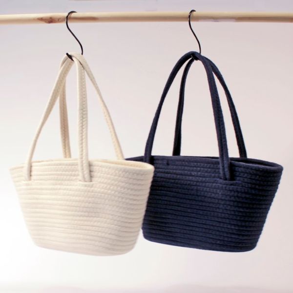 Strandveske i bomull 42x19cm | Flettet look