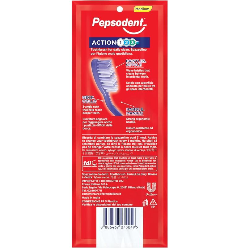 Pepsodent tannbørster Action 1-2-3 Medium 3pk | Daglig pleie