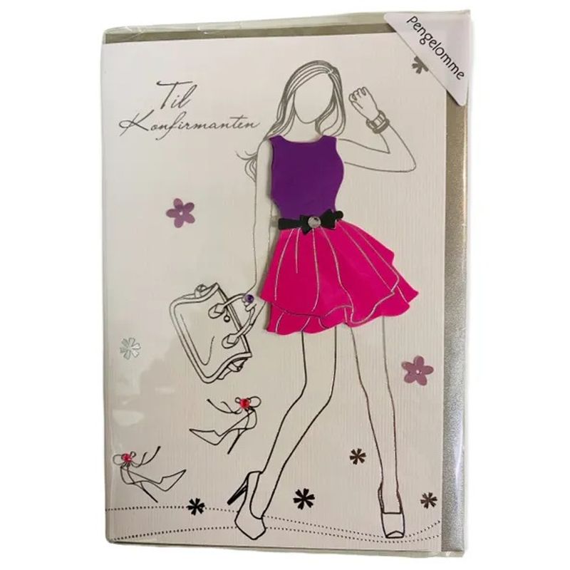 Konfirmasjonskort dobbelt med konvolutt 17x12cm | Pengelomme